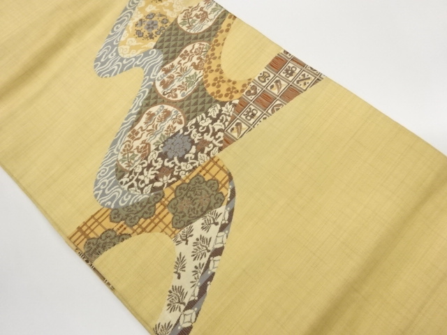 霞に宝尽くし・華紋・花鳥模様織出し名古屋帯